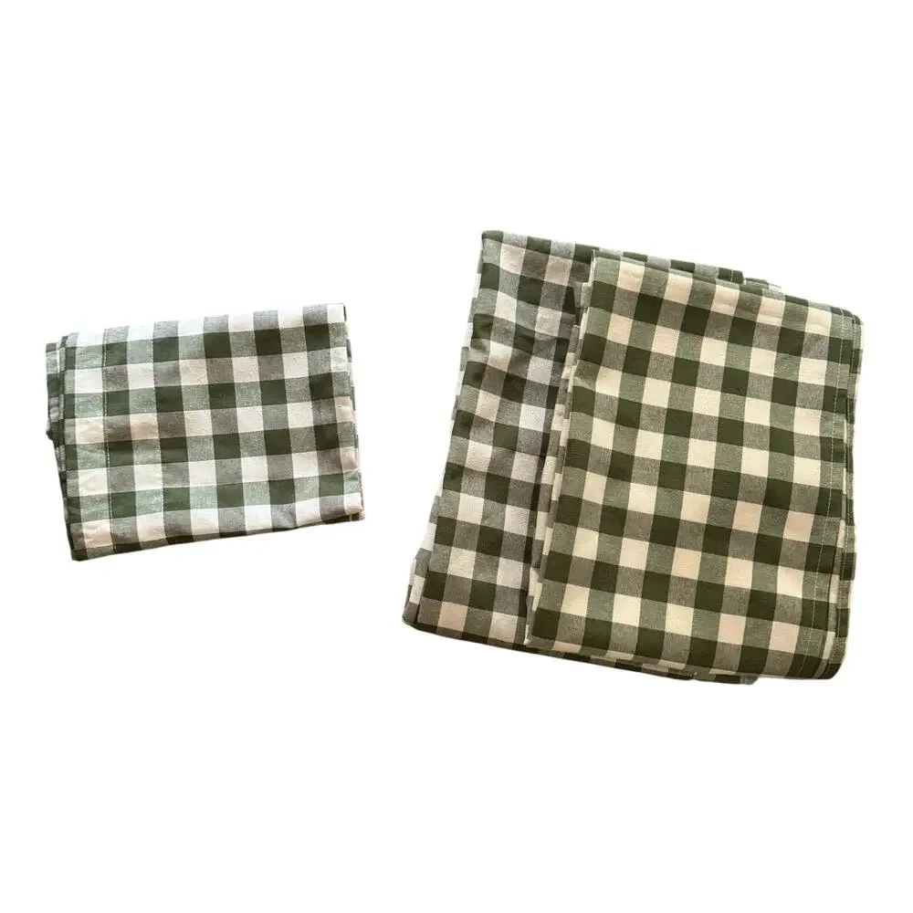 Green Gingham Check Curtains Set of 2 and Valance Polyester Cotton Cottage Core